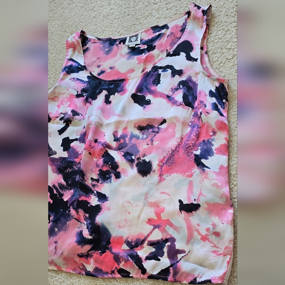 Anne Klein Pink Black White Abstract Tank Top